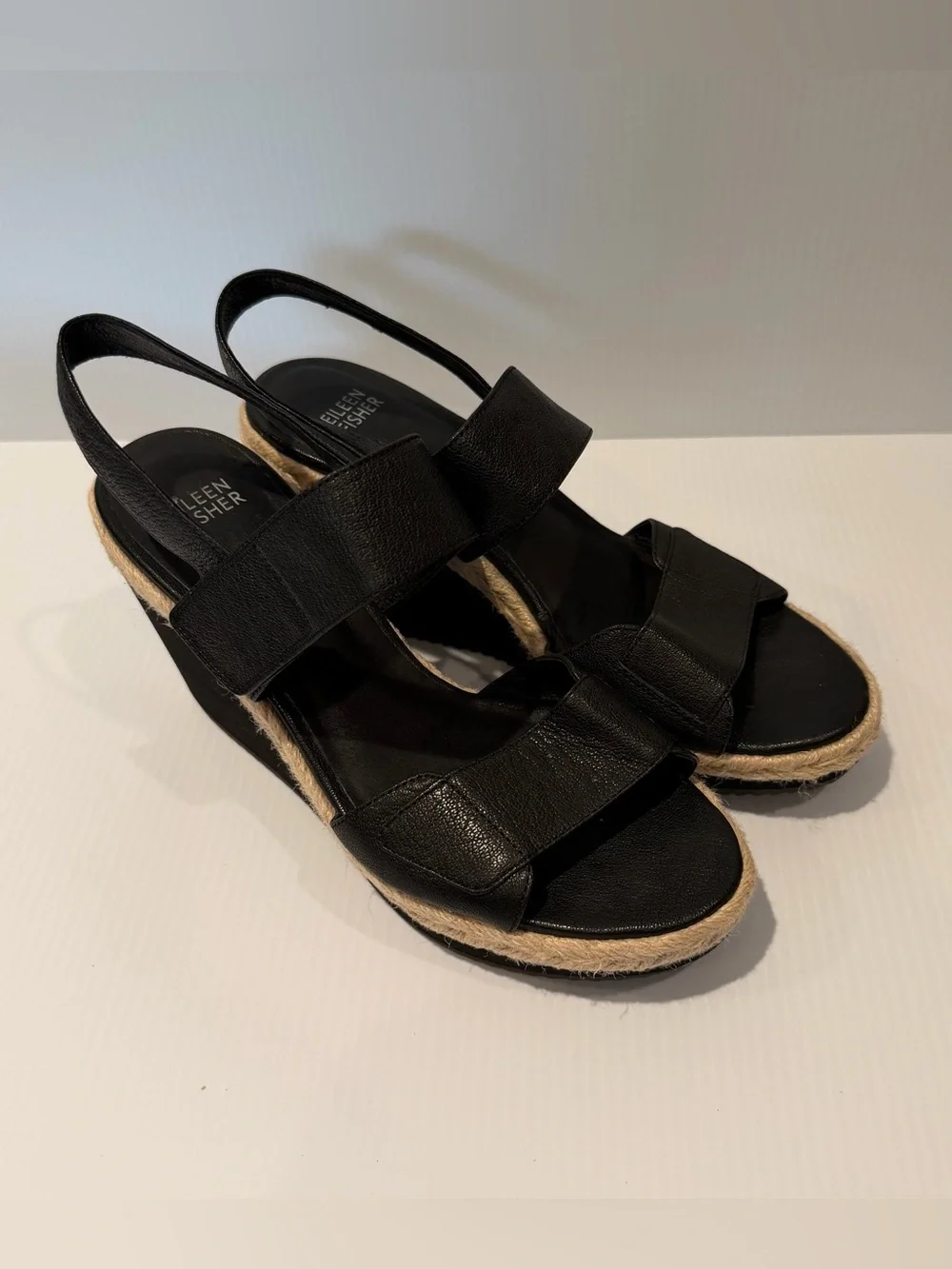 Eileen Fisher Women's Winnie Espadrille Wedge Sandal in Black Leather
